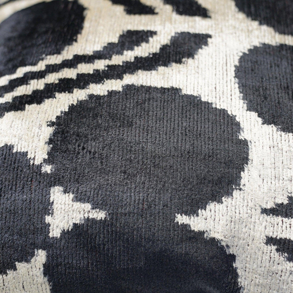 Handmade Black & Ivory Velvet Pillow – 24x24" Silk Ikat Cushion Canvello