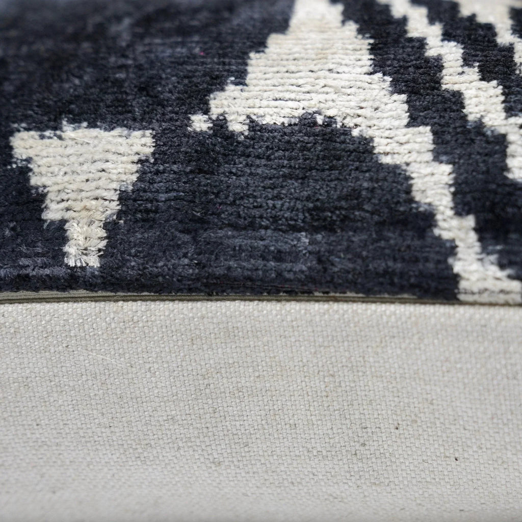 Handmade Black & Ivory Velvet Pillow – 24x24" Silk Ikat Cushion Canvello