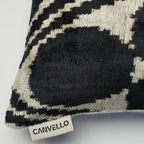 Handmade Black & Ivory Velvet Pillow – 24x24" Silk Ikat Cushion Canvello