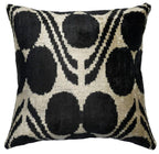 Handmade Black & Ivory Velvet Pillow – 24x24" Silk Ikat Cushion Canvello