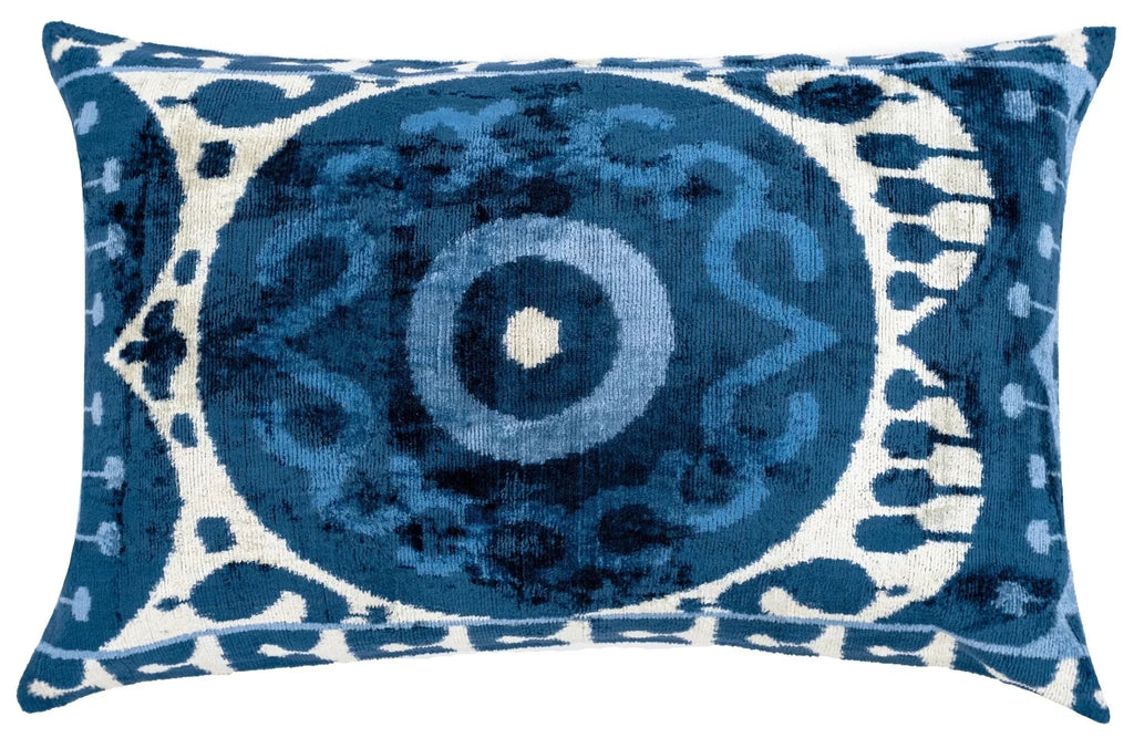 Handmade Blue Medallion Design Throw Pillow - 16x24 inch, Vegetable Dyed with Premium Down Feather Insert Canvello
