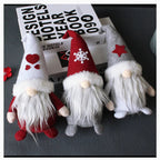Three Items, Festive Ornaments, Imaginative Hooded Dolls Without Faces, Holiday Gnome Santa Figures, Christmas Adornments, Seasonal Decorations, Scene Embellishments, Home Decor, Window Displays, Festive Party Decorations. House Of Avana [[SKU:HOA-XMS-054]]
