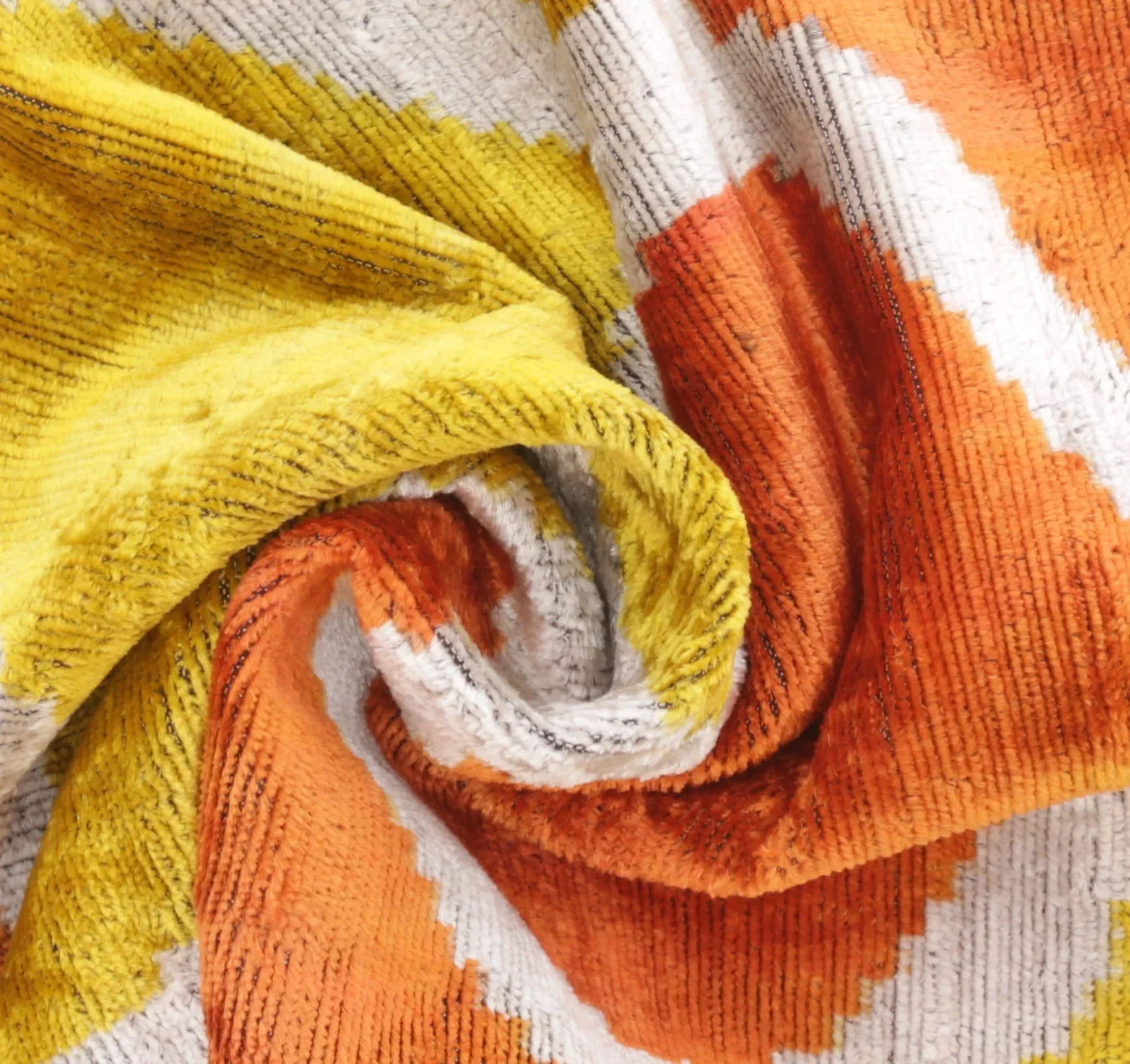 Handmade Fall Silk Velvet Throw Pillow - 16x24, Orange and Yellow Geometric Design with Down Feather Insert Canvello