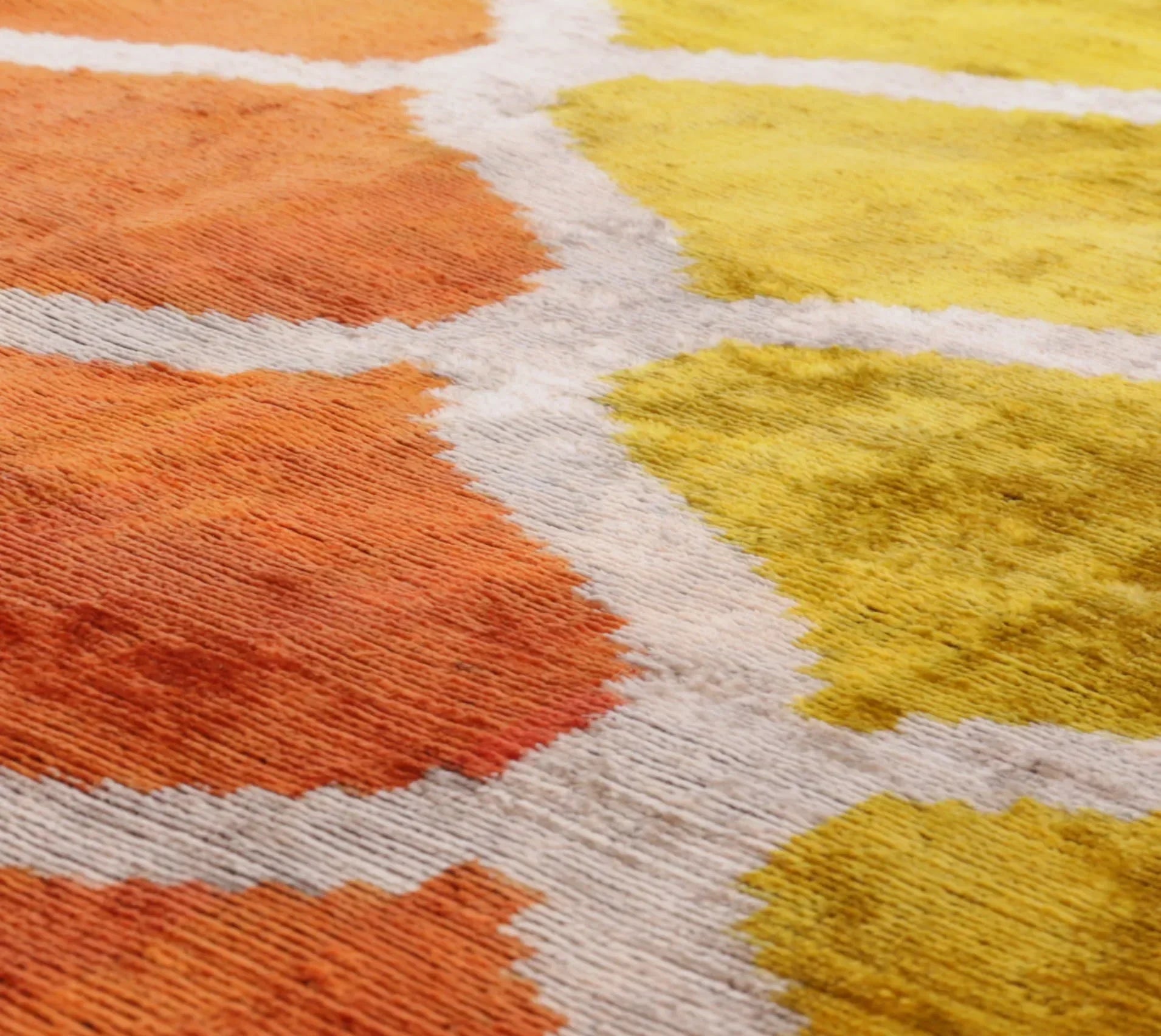 Handmade Fall Silk Velvet Throw Pillow - 16x24, Orange and Yellow Geometric Design with Down Feather Insert Canvello