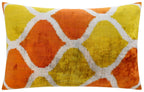 Handmade Fall Silk Velvet Throw Pillow - 16x24, Orange and Yellow Geometric Design with Down Feather Insert Canvello