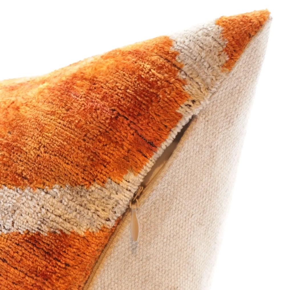 Handmade Fall Silk Velvet Throw Pillow - 16x24, Orange and Yellow Geometric Design with Down Feather Insert Canvello