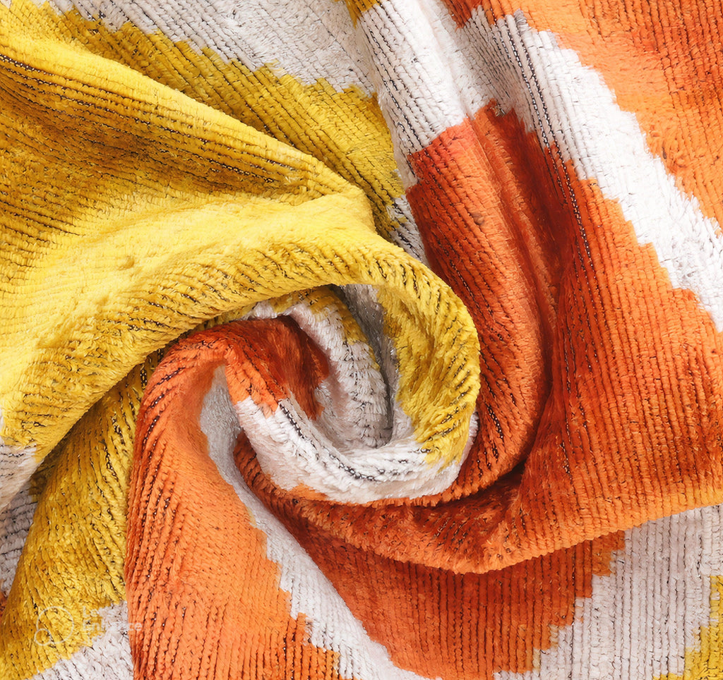 Handmade Fall Silk Velvet Throw Pillow - 16x24, Orange and Yellow Geometric Design with Down Feather Insert Canvello