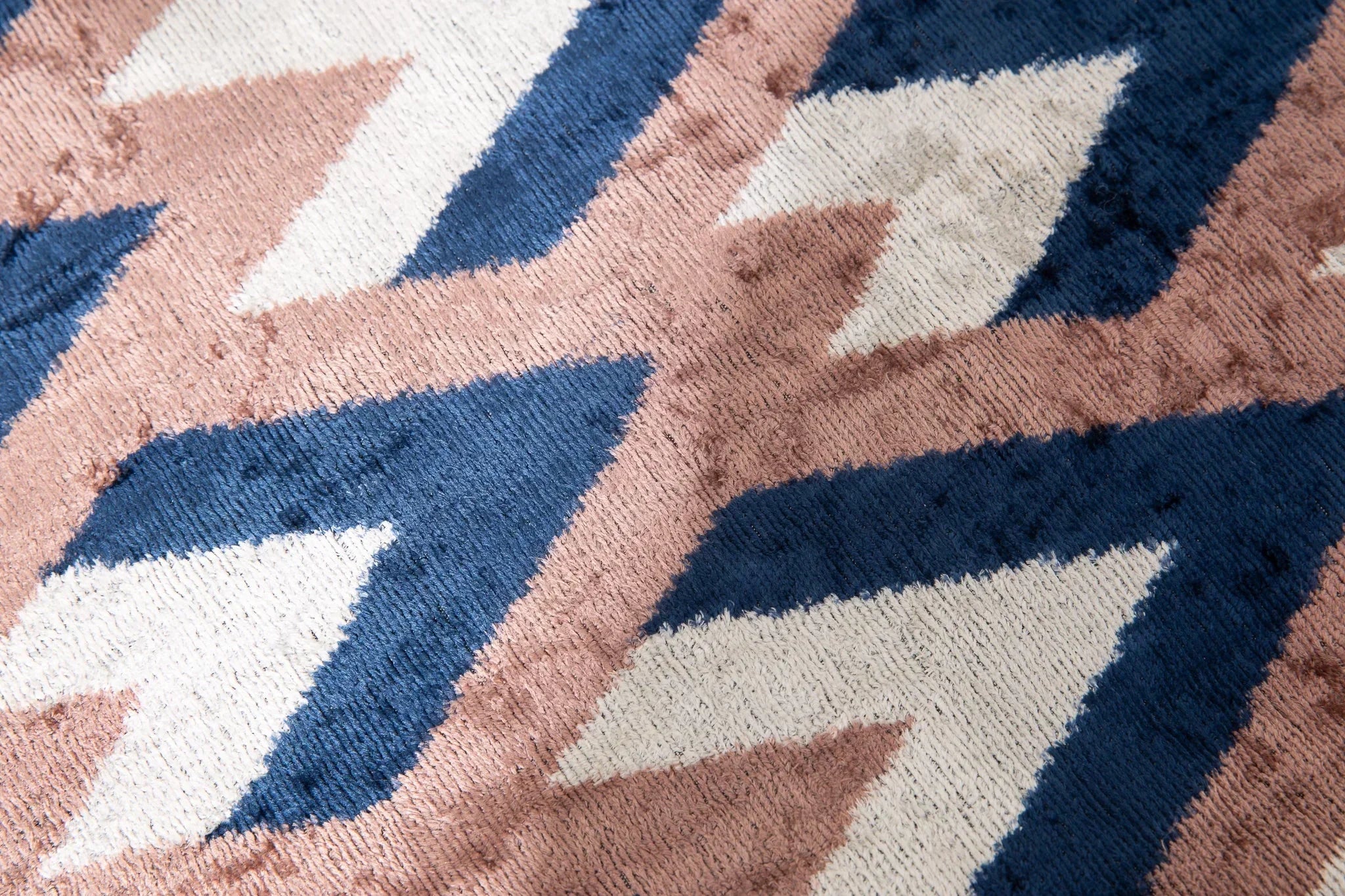 Handmade Geometric Silk Velvet Throw Pillow - 16x24, Navy and Taupe Chevron Pattern with Down Feather... - House Of Avana