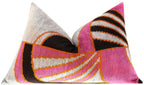 Handmade Geometric Silk Velvet Throw Pillow - 16x24, Pink and Orange Modern Design with Down Feather... - House Of Avana