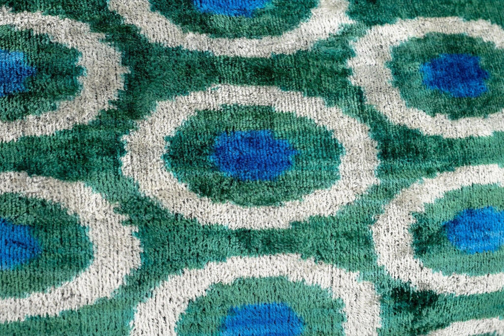 Handmade Green and Blue Circle Design Throw Pillow - 16x16 inch, Silk Velvet, Vegetable Dyed with Premium Down Feather Insert Canvello
