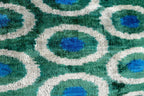 Handmade Green and Blue Circle Design Throw Pillow - 16x16 inch, Silk Velvet, Vegetable Dyed with Premium Down Feather Insert Canvello