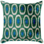 Handmade Green and Blue Circle Design Throw Pillow - 16x16 inch, Silk Velvet, Vegetable Dyed with Premium Down Feather Insert Canvello