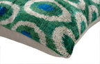 Handmade Green and Blue Circle Design Throw Pillow - 16x16 inch, Silk Velvet, Vegetable Dyed with Premium Down Feather Insert Canvello