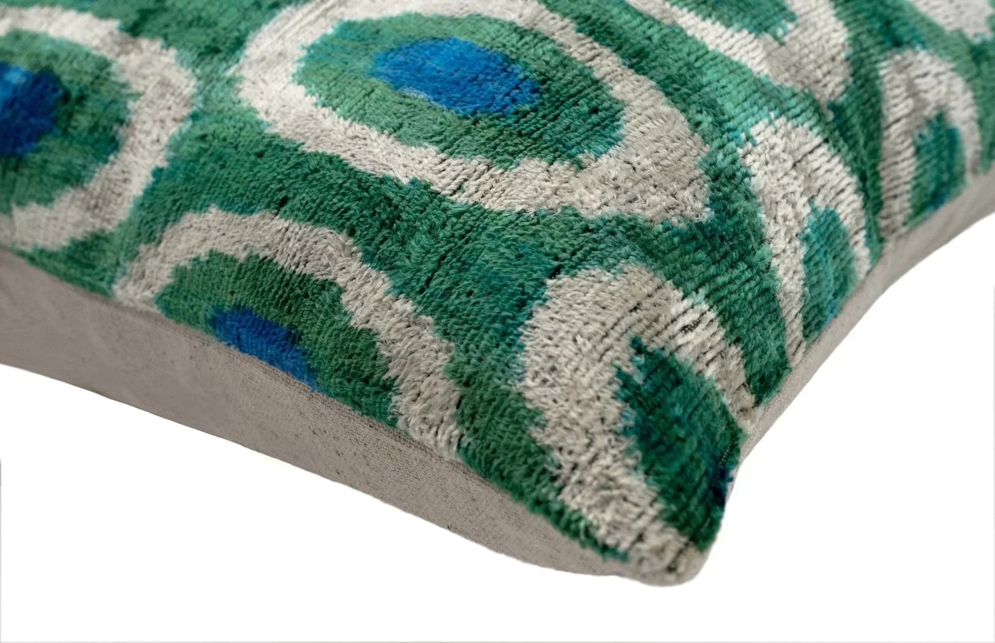 Handmade Green and Blue Circle Design Throw Pillow - 16x16 inch, Silk Velvet, Vegetable Dyed with Premium Down Feather Insert Canvello