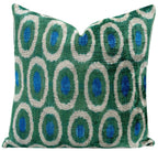 Handmade Green and Blue Circle Design Throw Pillow - 16x16 inch, Silk Velvet, Vegetable Dyed with Premium Down Feather Insert Canvello