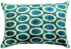 Handmade Green and Blue Circle Design Throw Pillow - 16x24 inch, Silk Velvet, Vegetable Dyed with Premium Down Feather Insert Canvello
