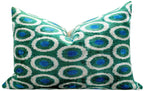 Handmade Green and Blue Circle Design Throw Pillow - 16x24 inch, Silk Velvet, Vegetable Dyed with Premium Down Feather Insert Canvello