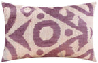 Handmade Ikat Silk Velvet Throw Pillow - 16x24, Lavender and Cream Luxury Cushion with Down Feather Insert Canvello