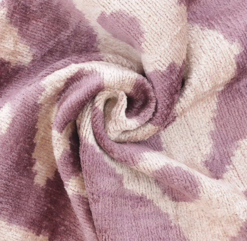 Handmade Ikat Silk Velvet Throw Pillow - 16x24, Lavender and Cream Luxury Cushion with Down Feather Insert Canvello