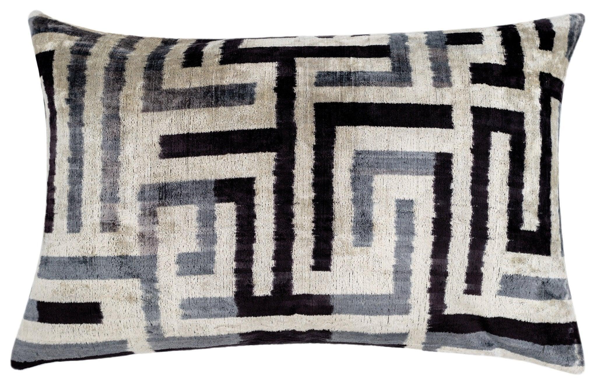 Handmade Luxury Black White Gray Decorative Pillow Cover & Premium Down Feather Insert |Made in USA| Soft Velvet Silk Throw Cushion 16x24 Canvello