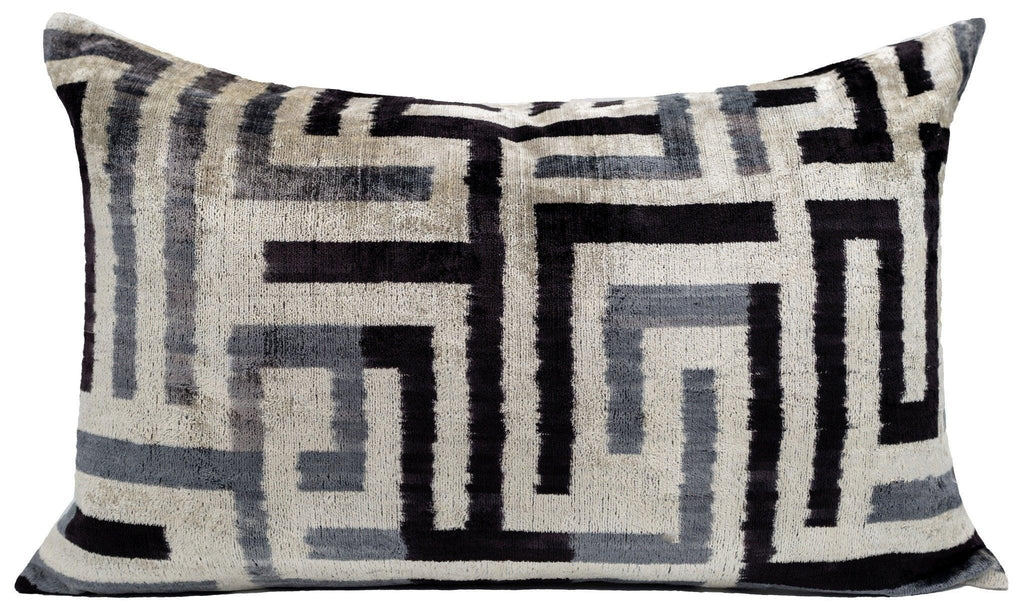 Handmade Luxury Black White Gray Decorative Pillow Cover & Premium Down Feather Insert |Made in USA| Soft Velvet Silk Throw Cushion 16x24 Canvello