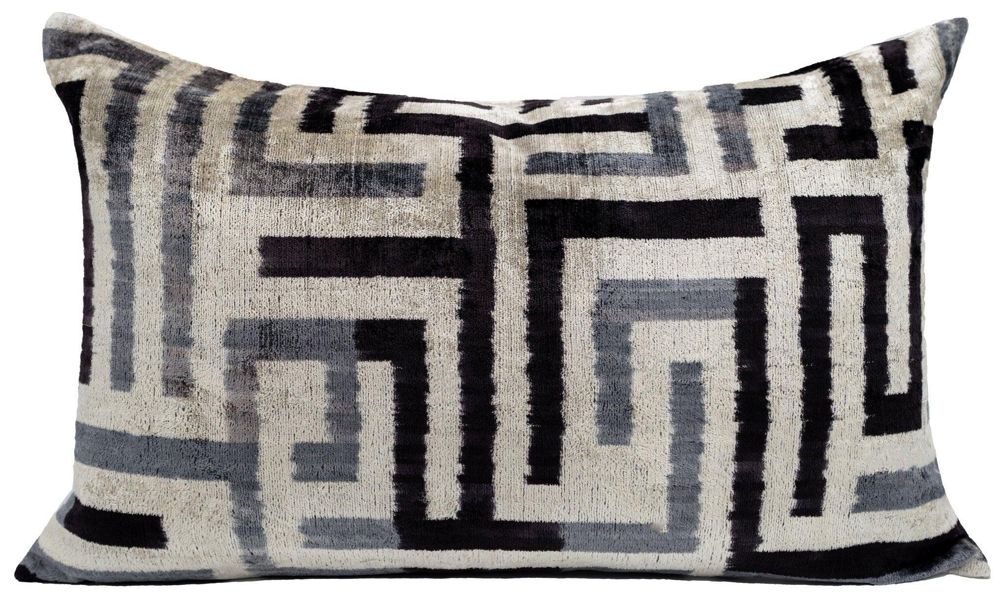 Handmade Luxury Black White Gray Decorative Pillow Cover & Premium Down Feather Insert |Made in USA| Soft Velvet Silk Throw Cushion 16x24 Canvello