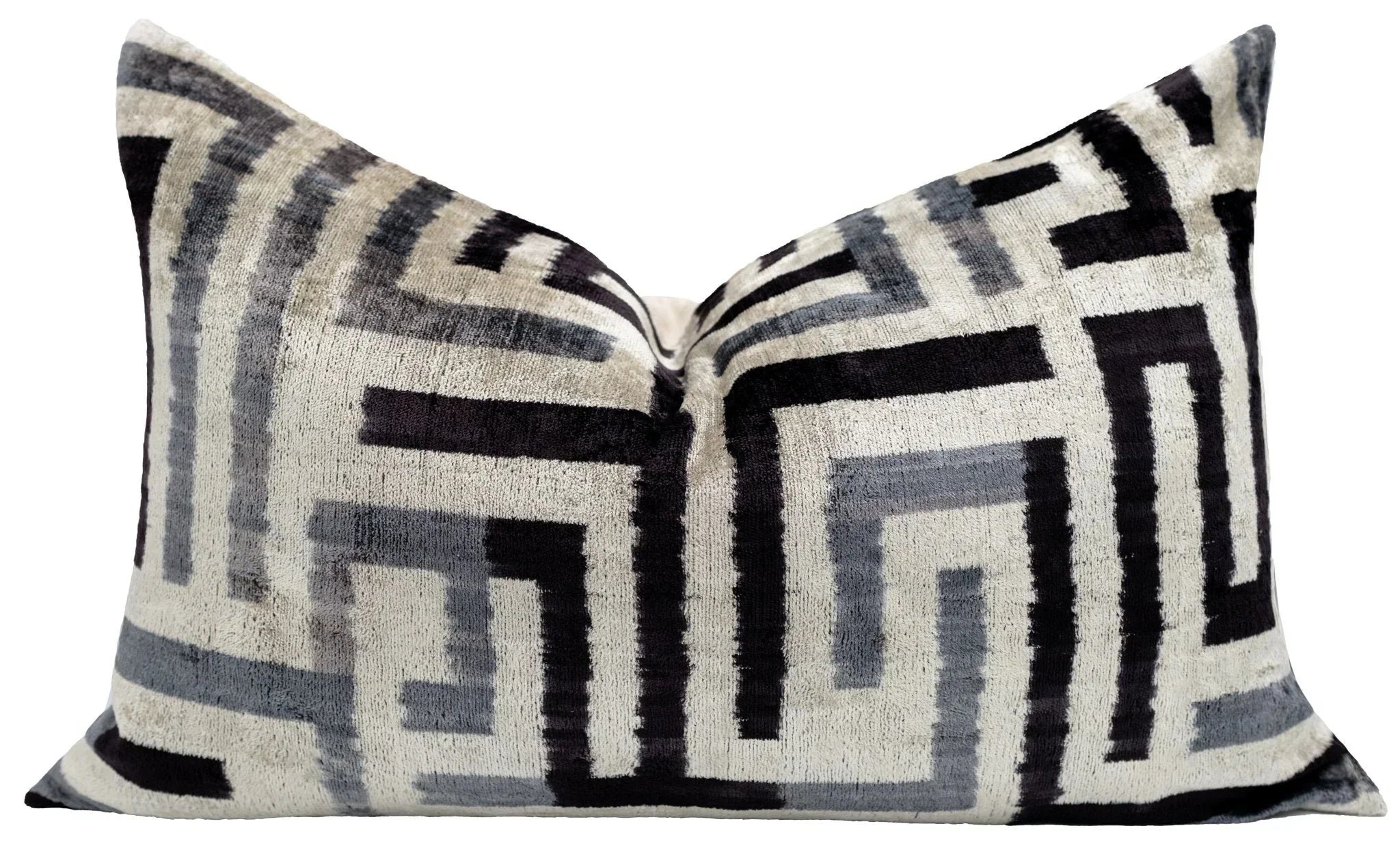 Handmade Luxury Black White Gray Decorative Pillow Cover & Premium Down Feather Insert |Made in USA| Soft Velvet Silk Throw Cushion 16x24 Canvello