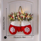 Luxury Handmade Christmas Mitten Wreath - Elegant Red & Snowflake Design with Faux Fur Trim, Leaves & Golden Accents, Durable Plastic, Perfect for Holiday Decor, Gifts, and Party Celebrations, Festive Gift Item | Elegant Wrea House Of Avana