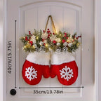 Luxury Handmade Christmas Mitten Wreath - Elegant Red & Snowflake Design with Faux Fur Trim, Leaves & Golden Accents, Durable Plastic, Perfect for Holiday Decor, Gifts, and Party Celebrations, Festive Gift Item | Elegant Wrea House Of Avana [[SKU:HOA-FLR-046]]