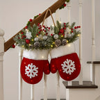Luxury Handmade Christmas Mitten Wreath - Elegant Red & Snowflake Design with Faux Fur Trim, Leaves & Golden Accents, Durable Plastic, Perfect for Holiday Decor, Gifts, and Party Celebrations, Festive Gift Item | Elegant Wrea House Of Avana