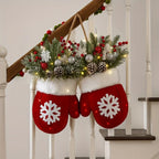 Luxury Handmade Christmas Mitten Wreath - Elegant Red & Snowflake Design with Faux Fur Trim, Leaves & Golden Accents, Durable Plastic, Perfect for Holiday Decor, Gifts, and Party Celebrations, Festive Gift Item | Elegant Wrea House Of Avana [[SKU:HOA-FLR-046]]