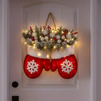 Luxury Handmade Christmas Mitten Wreath - Elegant Red & Snowflake Design with Faux Fur Trim, Leaves & Golden Accents, Durable Plastic, Perfect for Holiday Decor, Gifts, and Party Celebrations, Festive Gift Item | Elegant Wrea House Of Avana [[SKU:HOA-FLR-046]]