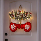 Luxury Handmade Christmas Mitten Wreath - Elegant Red & Snowflake Design with Faux Fur Trim, Leaves & Golden Accents, Durable Plastic, Perfect for Holiday Decor, Gifts, and Party Celebrations, Festive Gift Item | Elegant Wrea House Of Avana
