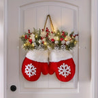 Luxury Handmade Christmas Mitten Wreath - Elegant Red & Snowflake Design with Faux Fur Trim, Leaves & Golden Accents, Durable Plastic, Perfect for Holiday Decor, Gifts, and Party Celebrations, Festive Gift Item | Elegant Wrea House Of Avana