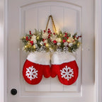 Luxury Handmade Christmas Mitten Wreath - Elegant Red & Snowflake Design with Faux Fur Trim, Leaves & Golden Accents, Durable Plastic, Perfect for Holiday Decor, Gifts, and Party Celebrations, Festive Gift Item | Elegant Wrea House Of Avana [[SKU:HOA-FLR-046]]