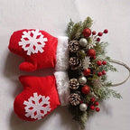 Luxury Handmade Christmas Mitten Wreath - Elegant Red & Snowflake Design with Faux Fur Trim, Leaves & Golden Accents, Durable Plastic, Perfect for Holiday Decor, Gifts, and Party Celebrations, Festive Gift Item | Elegant Wrea House Of Avana