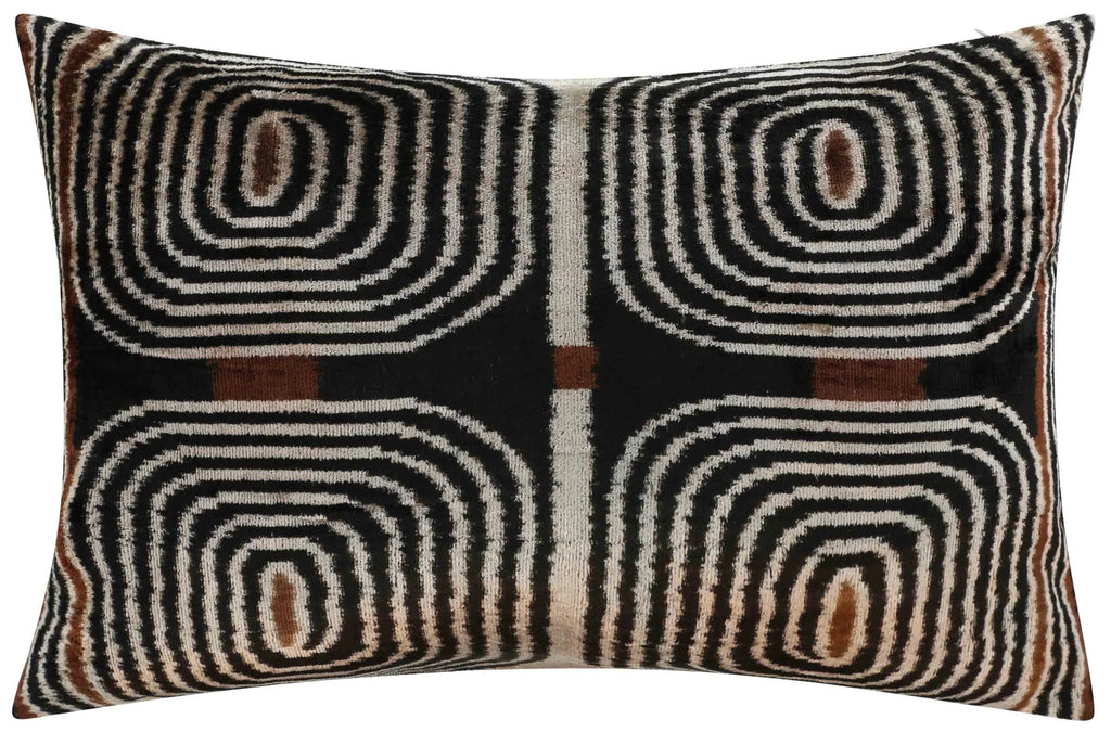 Handmade Modern Geometric Silk Velvet Throw Pillow - 16x24, Black and Cream with Down Feather Insert,... - House Of Avana