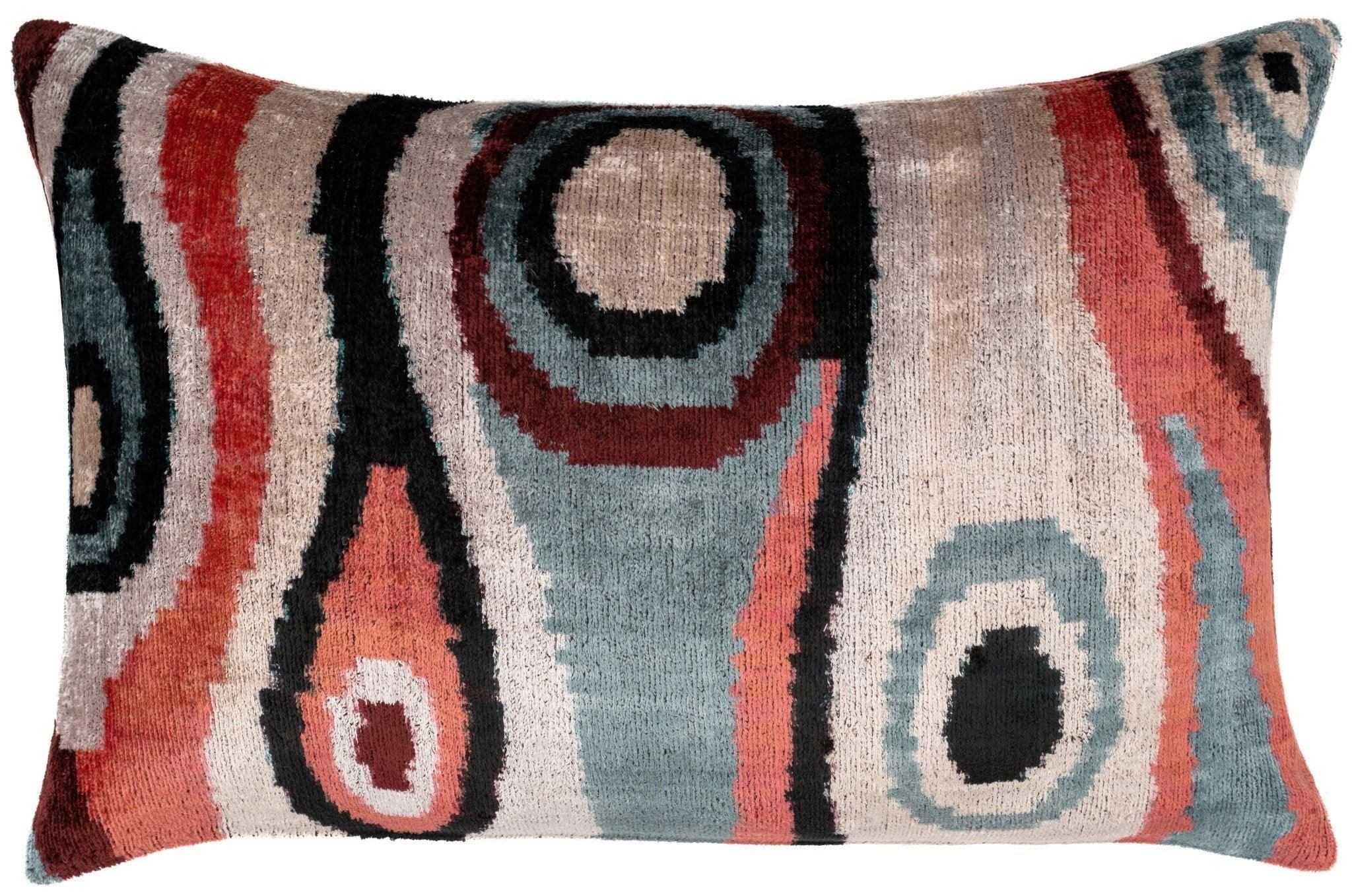 Handmade Multicolor Abstract Design Throw Pillow - 16x24 inch, Silk Velvet, Vegetable Dyed with Premium Down Feather Insert Canvello