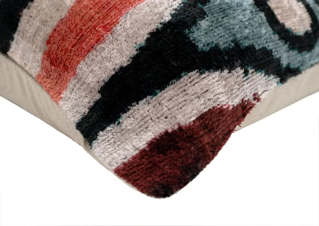 Handmade Multicolor Abstract Design Throw Pillow - 16x24 inch, Silk Velvet, Vegetable Dyed with Premium Down Feather Insert Canvello