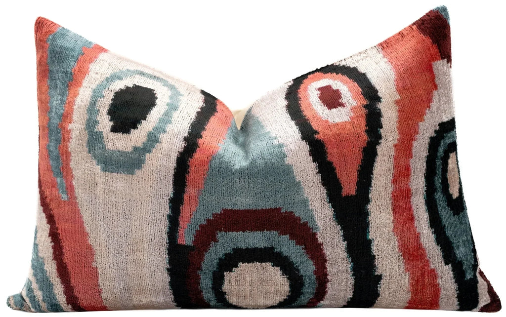 Handmade Multicolor Abstract Design Throw Pillow - 16x24 inch, Silk Velvet, Vegetable Dyed with Premium Down Feather Insert Canvello