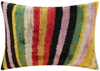 Handmade Multicolored Striped Silk Velvet Throw Pillow - 16x24, Luxury Cushion with Down Feather Insert,... - House Of Avana
