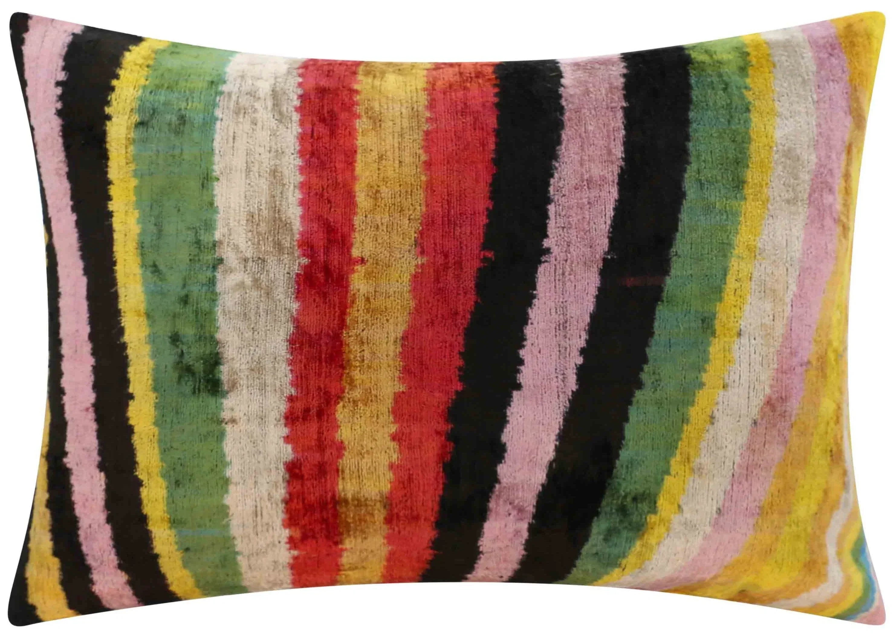 Handmade Multicolored Striped Silk Velvet Throw Pillow - 16x24, Luxury Cushion with Down Feather Insert,... - House Of Avana