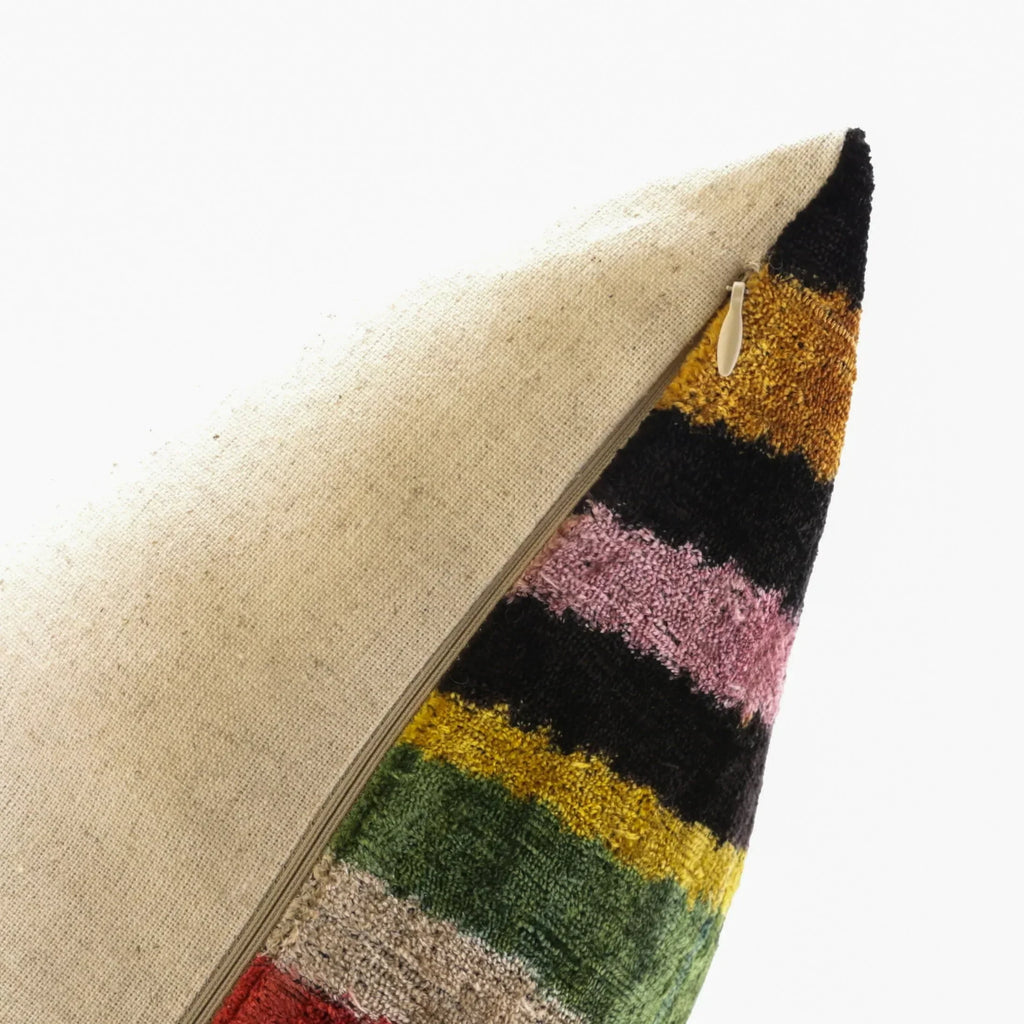 Handmade Multicolored Striped Silk Velvet Throw Pillow - 16x24, Luxury Cushion with Down Feather Insert,... - House Of Avana