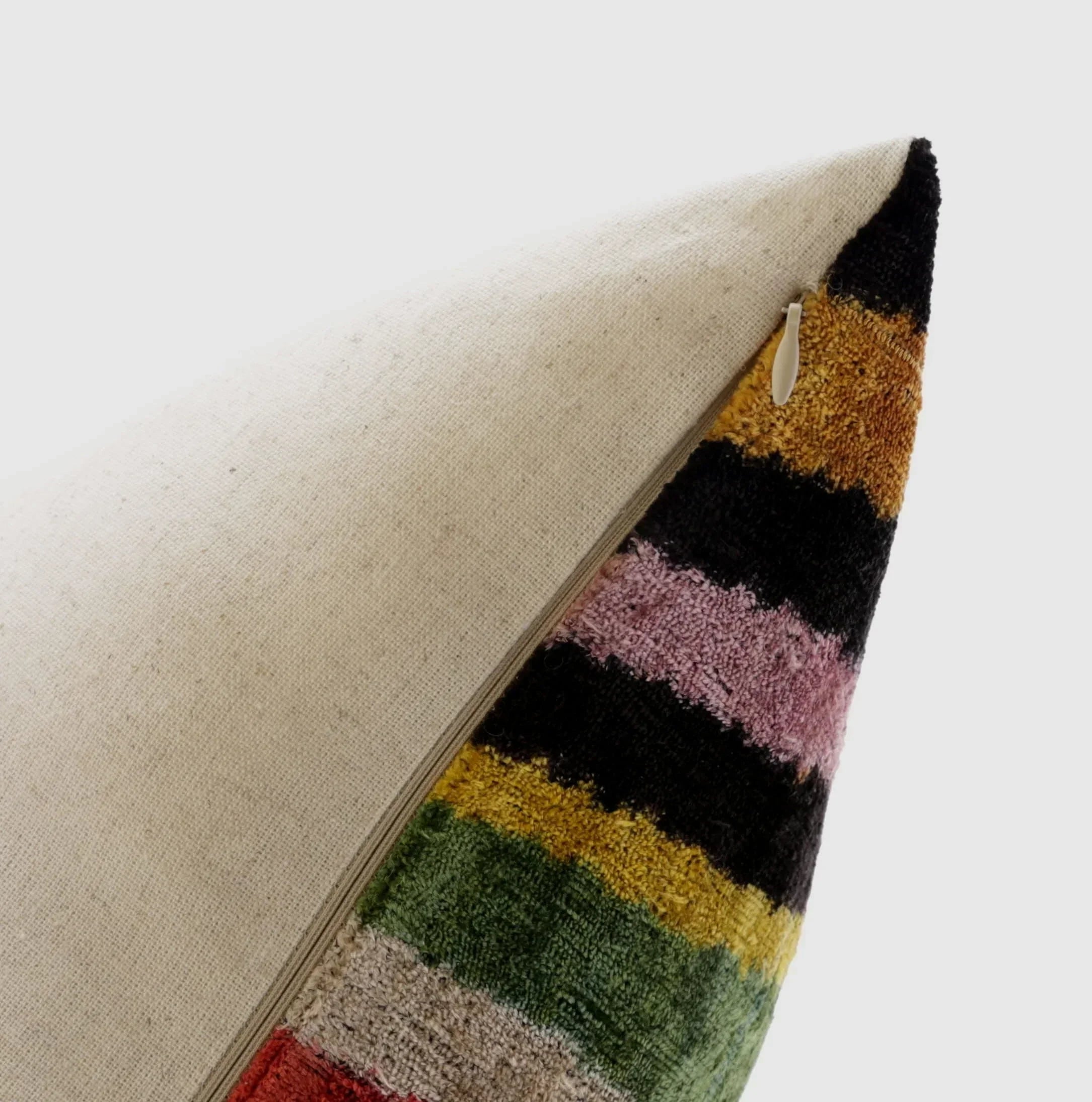 Handmade Multicolored Striped Silk Velvet Throw Pillow - 16x24, Luxury Cushion with Down Feather Insert,... - House Of Avana