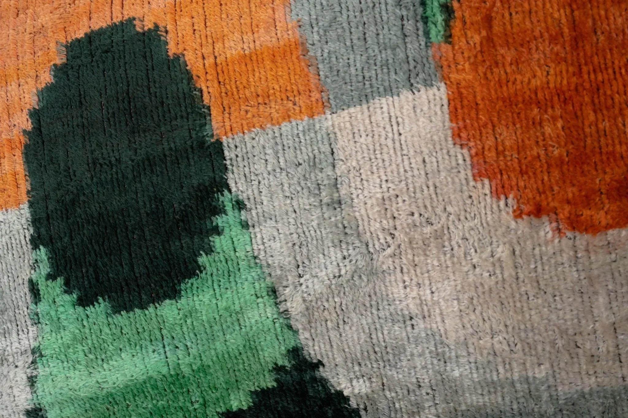 Handmade Orange Black Green Abstract Design Throw Pillow - 16x24 inch, Silk Velvet, Vegetable Dyed with Premium Down Feather Insert Canvello