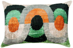 Handmade Orange Black Green Abstract Design Throw Pillow - 16x24 inch, Silk Velvet, Vegetable Dyed with Premium Down Feather Insert Canvello