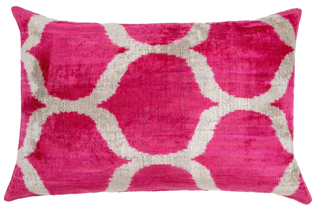 Handmade Pink Geometric Design Throw Pillow - 16x24 inch, Vegetable Dyed with Premium Down Feather Insert Canvello