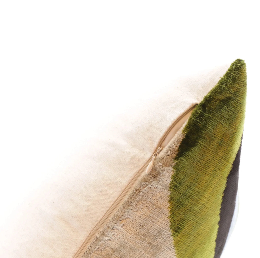Handmade Retro Geometric Silk Velvet Throw Pillow - 16x24, Green and Blue with Down Feather Insert Canvello