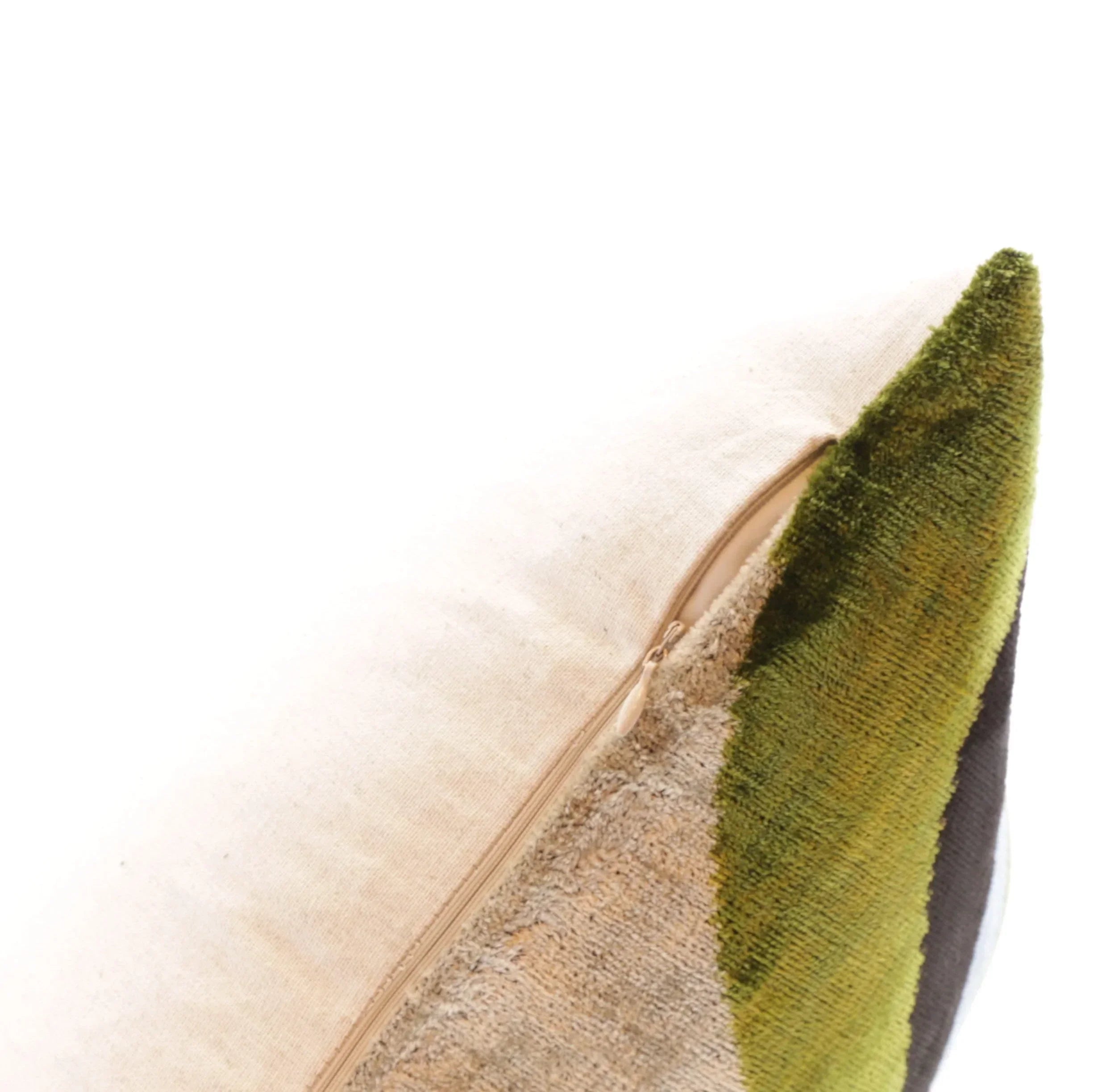 Handmade Retro Geometric Silk Velvet Throw Pillow - 16x24, Green and Blue with Down Feather Insert Canvello