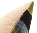 Handmade Silk Velvet Abstract Throw Pillow - 16x16, Bold Green, Blue, and Black Design with Down Feather Insert Canvello